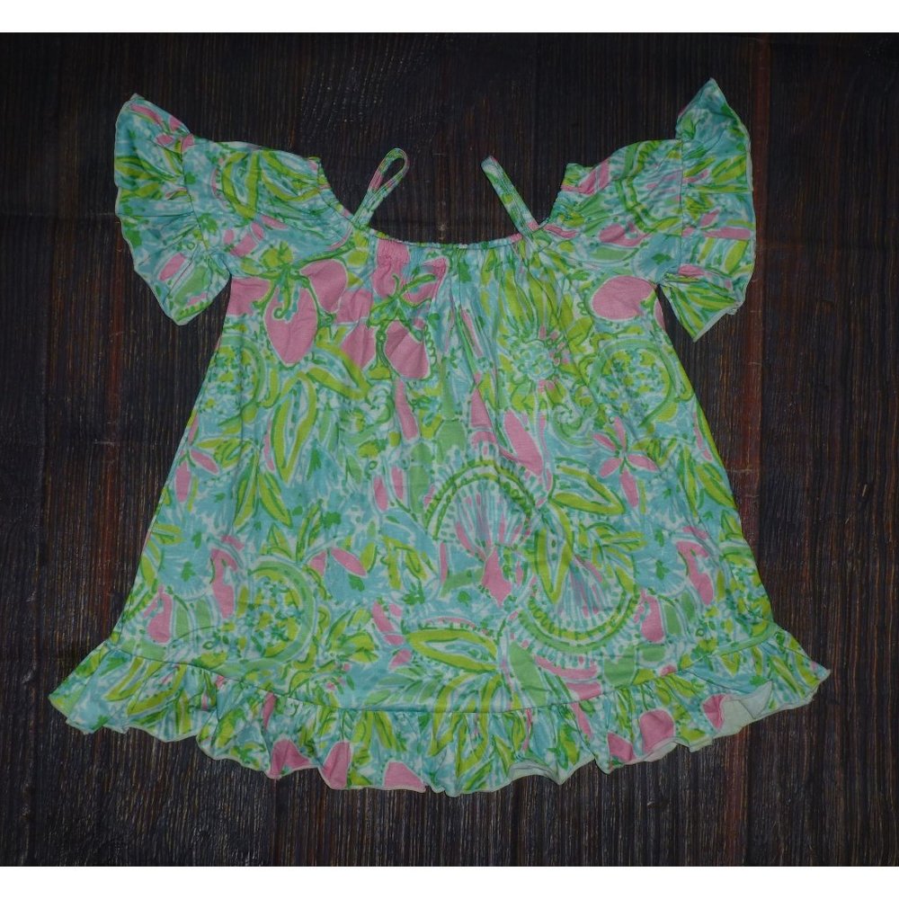 Boutique Tropical Floral Watercolor Girl Cold Shoulder Ruffle Sleeve Tunic Shirt